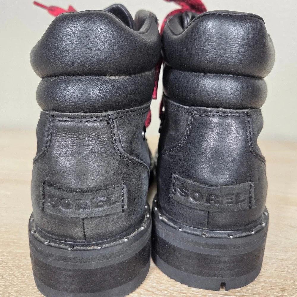 Sorel Lennox Hiker Waterproof Boots Black Red Plaid Laces Women's 6